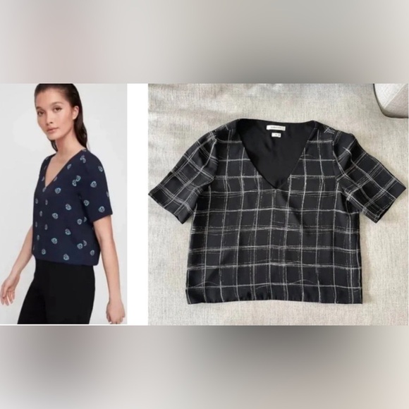 NWOT Aritzia Babaton Cropped Short Sleeve Randy Blouse Light Patterned - Picture 2 of 9